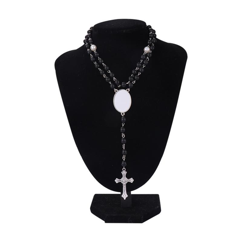 Trendy for Cross Pendant Sublimation Necklace Rosary Beads Necklace Catholicism Prayer Religious Jewellery for Family El