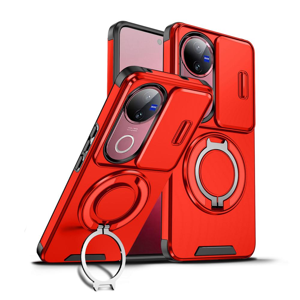 KEYSION 360° Rotating Ring Stand Phone Case for VIVO V50 5G Slide Camera Protection Magnetic Shockproof Back Cover for VIVO V50