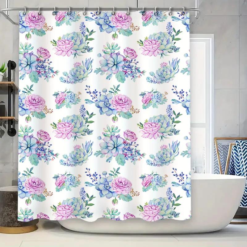 

Цветочная шторка для душа с розовыми цветами, декор для ванной, водонепроницаемая ткань с крючками, набор для декора ванной комнаты, акварельный стиль, белый Ba W90xH180cm