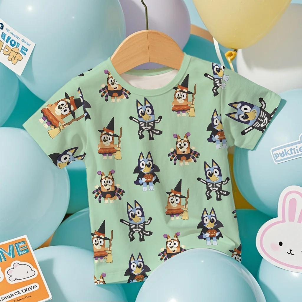 2026 Bluey Print Kids 3D T-Shirt Summer Cool Breathable Short Sleeve Cartoon Anime Design Tee for Boys and Girls Casual