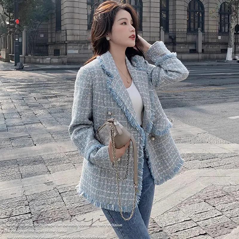 Damski Jesienny Elegancki Marynarka z Klapami Design Dwurzędowy Elegancka Kurtka