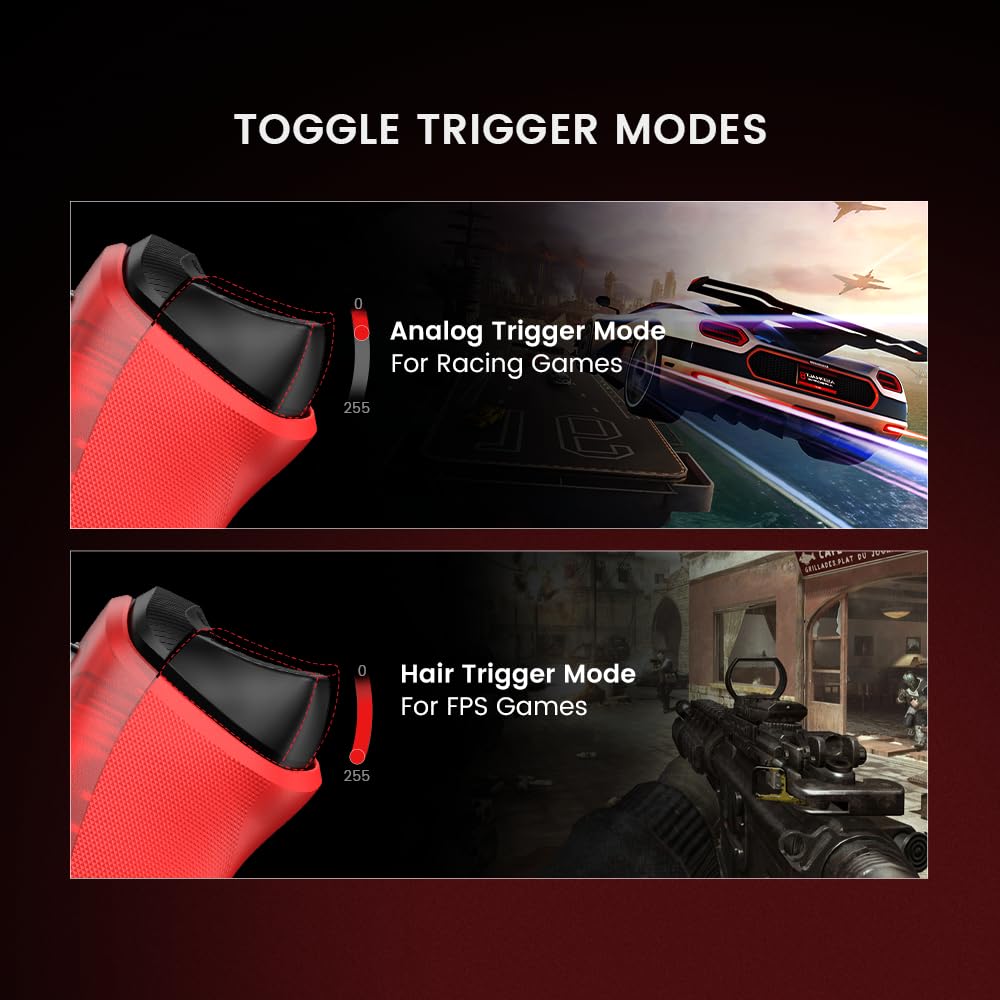 GameSir T7 vezetékes játékkontroller XBOX/PC/Steamhez, multifunkcionális gamepad Hall-effektusos stickekkel és ravaszokkal, valamint 4 vibrációs motorral (Piros)