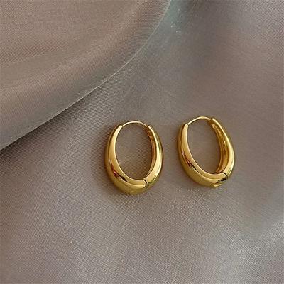 Trend Metal Geometry Gold Color Women's Hoop Earrings Fashion New Design Oval Minimalist Female Earrings Fashion Zircon Gift