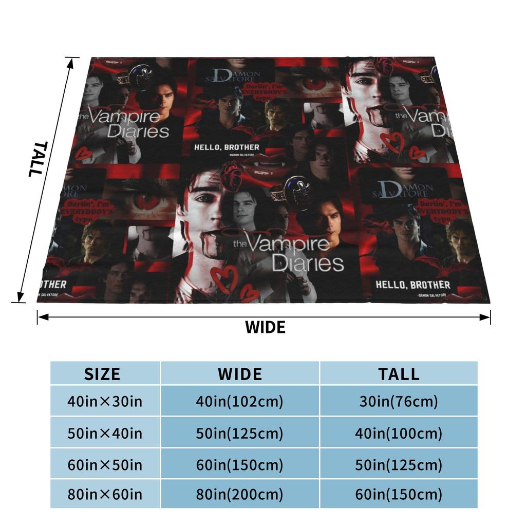 Damon Salvatore Flannel Throw Blanket The Vampire Diaries Blanket for Bed Bedroom Warm Plush Thin Quilt