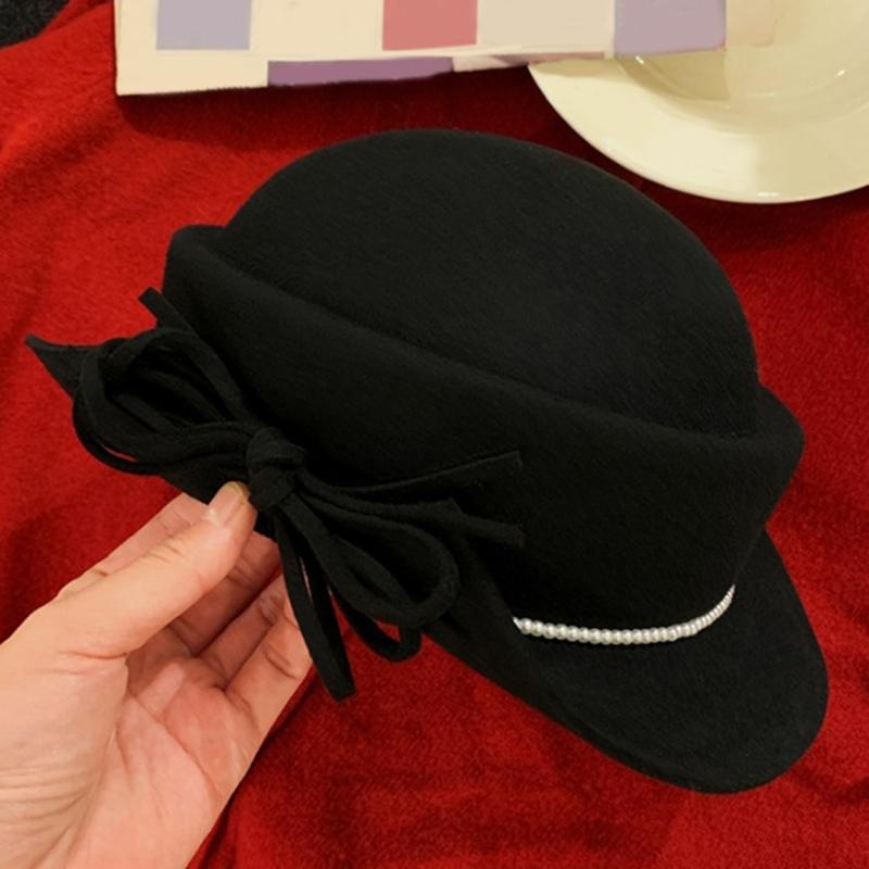 Fashion Wool Fedoras Caps Bowler Hat for Women 20S Flapper Costume Hat Cocktail Party Caps Elegant Winter Warm Round Hat
