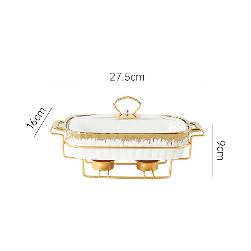 Qianxing Ceramic Enamel Rectangular Casserole Pot with Gold Accents