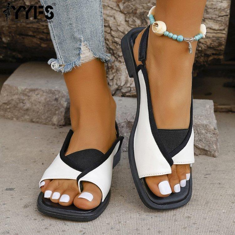 2024 High Quality Women Shoes Women Slip on Sandals Summer Casual Sandals Ladies Fashion Flat Square Toe Sandals