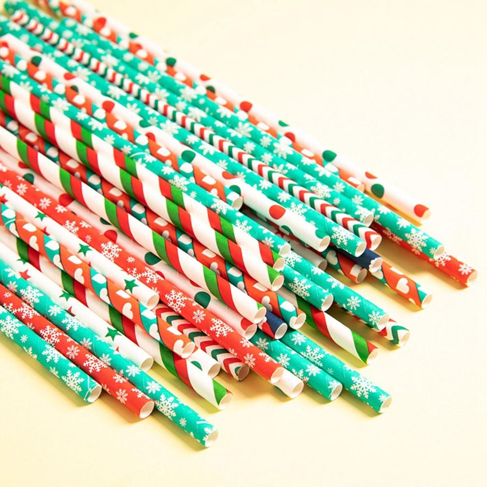 Tableware Paper Biodegradable Drinking Straws Christmas Decoration Party Supplies Bar Tools