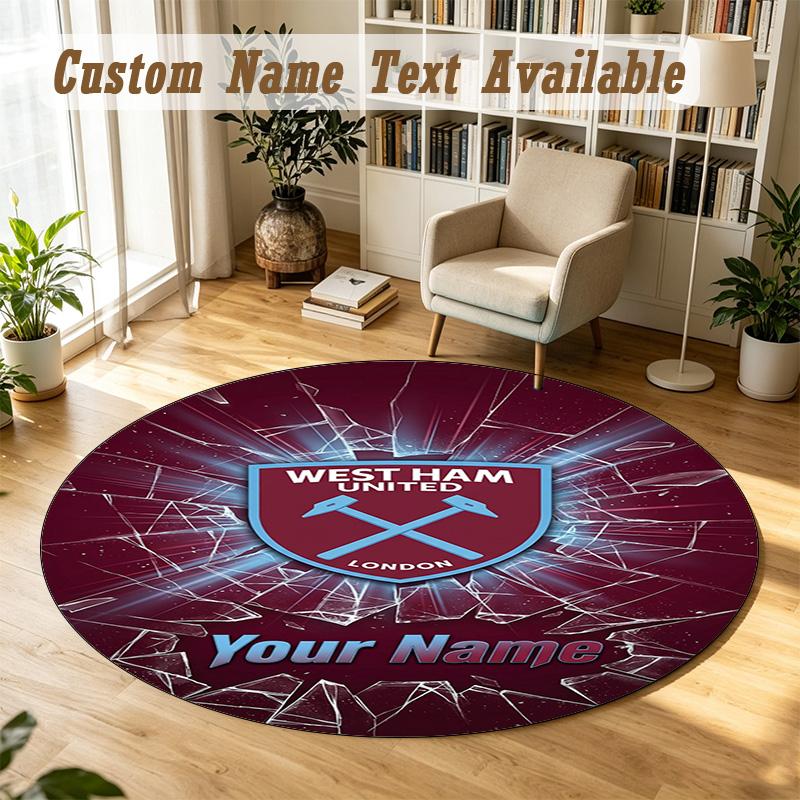 Round Rug Custom NameWest Ham United FC Pattern Non Slip Carpet Home Floor Decor
