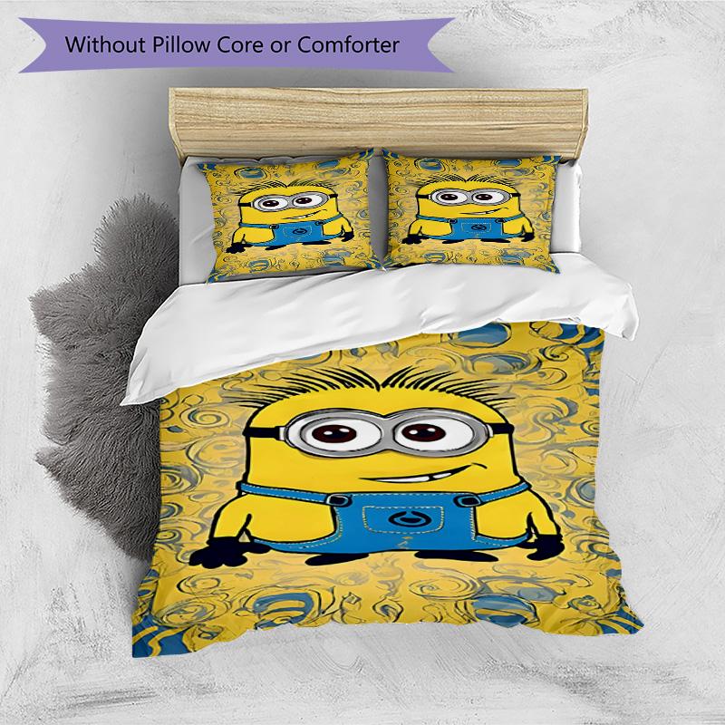 3pcs Duvet Cover Set (1*Duvet Cover + 2*Pillowcase, Without Core), Minions Print Bedding Set, Bedroom Decor, All‑Season, Birthday Gift