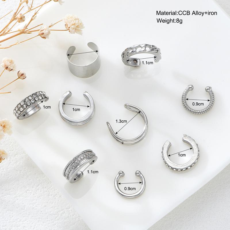 9Pcs/Set Simple Metal Non-Piercing Ear Clip Earrings for Women Shiny CZ Stone Fake Piercing Ear Cuff Daily Wear Party Jewelry