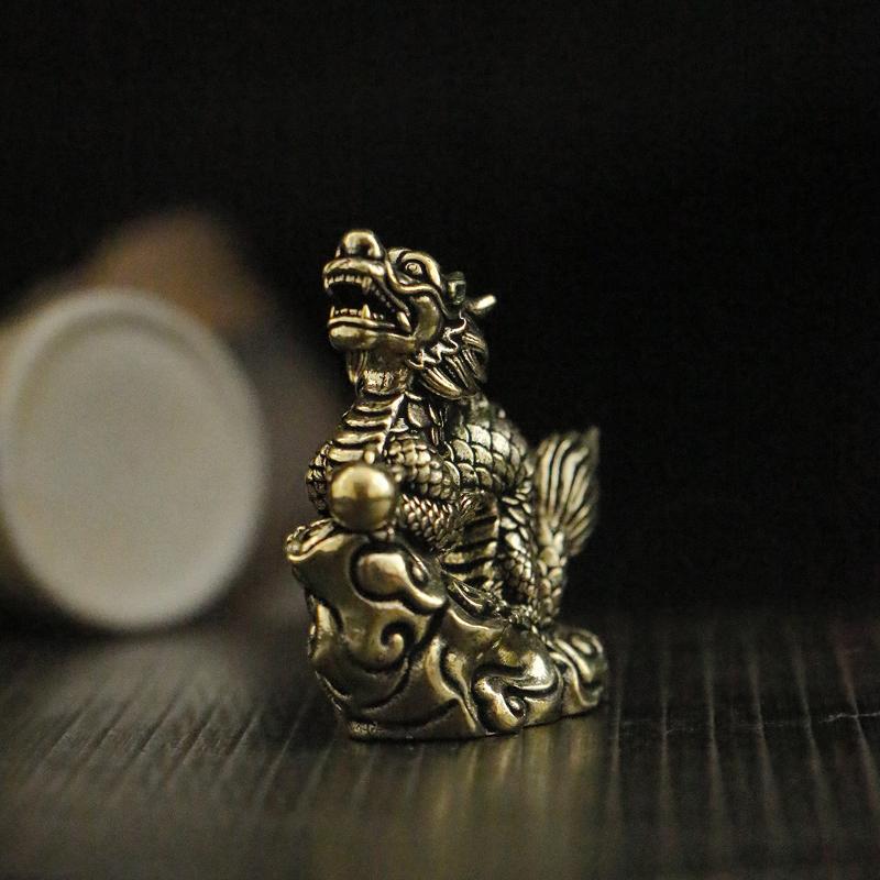 Antique Dragon Statue Ornament Zodiac Animal Brass Crafts Feng Shui Decoration Office Figurines
