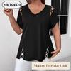 BITCED Women's Fashion Casual Solid Color Print O-Neck Short Sleeve Blouses & Shirts