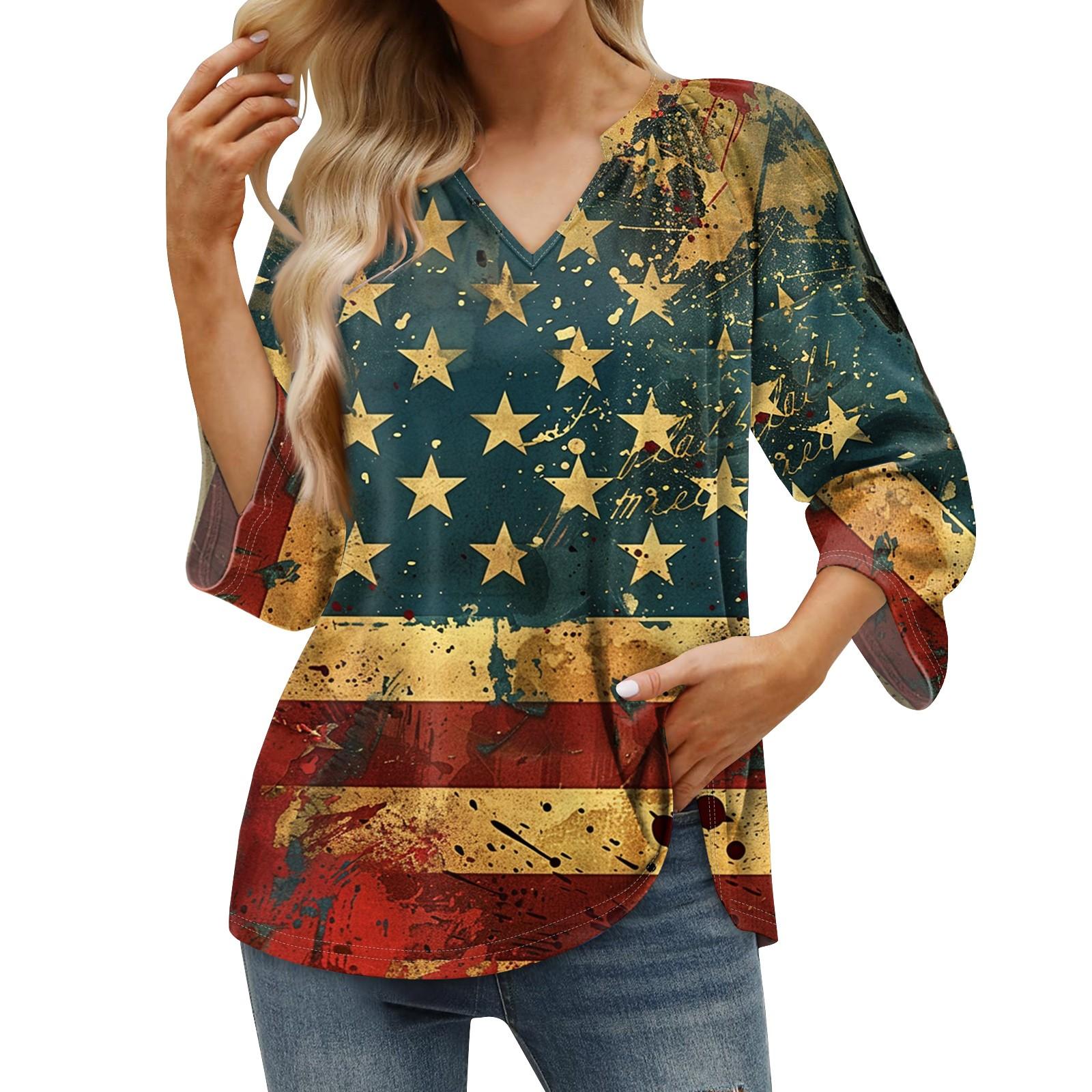 

Женская летняя повседневная футболка с рукавом 3/4 и пуловером с V-образным вырезом и принтом XL жёлтый