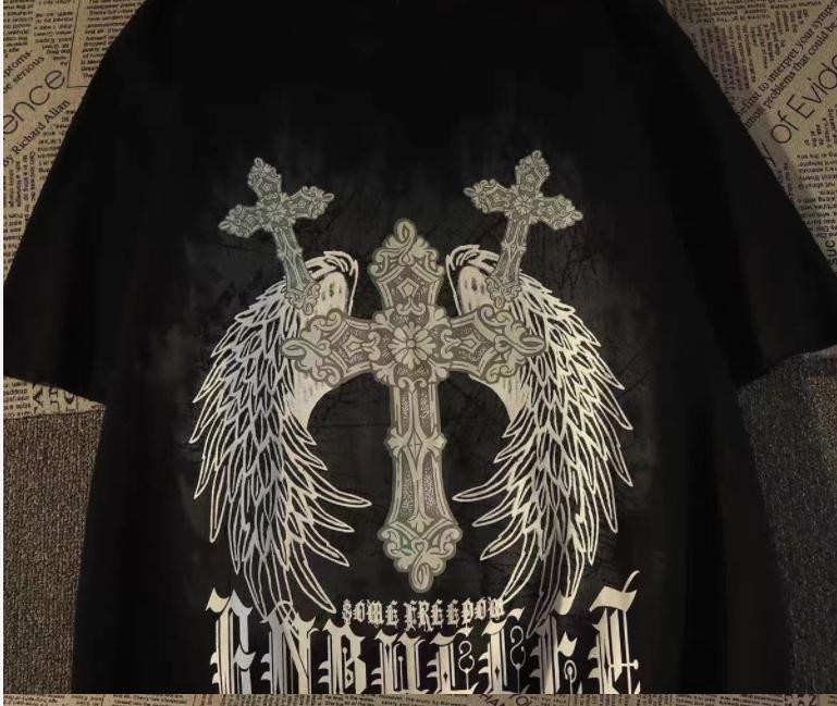 2025 Retro Cross Wing Loose Trendy Summer Tshirt 100 Cotton Cool Comfortable Versatile Adult Mens Daily Use Soft Breathable