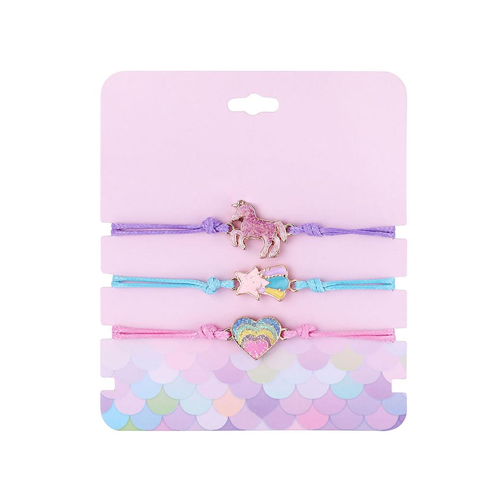 3pcs Kids Bracelets Cute Cartoon Heart-shape Rainbow Bracelet For Girls Gifts