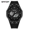 Sanda Dual Display Multifunction Fashion Wristwatch with Colorful Transparent Case for Youthful Korean Style
