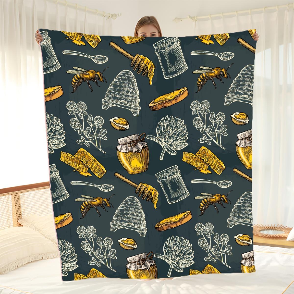 Honeycomb Flannel Blanket - Soft Warm Cozy Yellow Sofa Throw 75X95CM