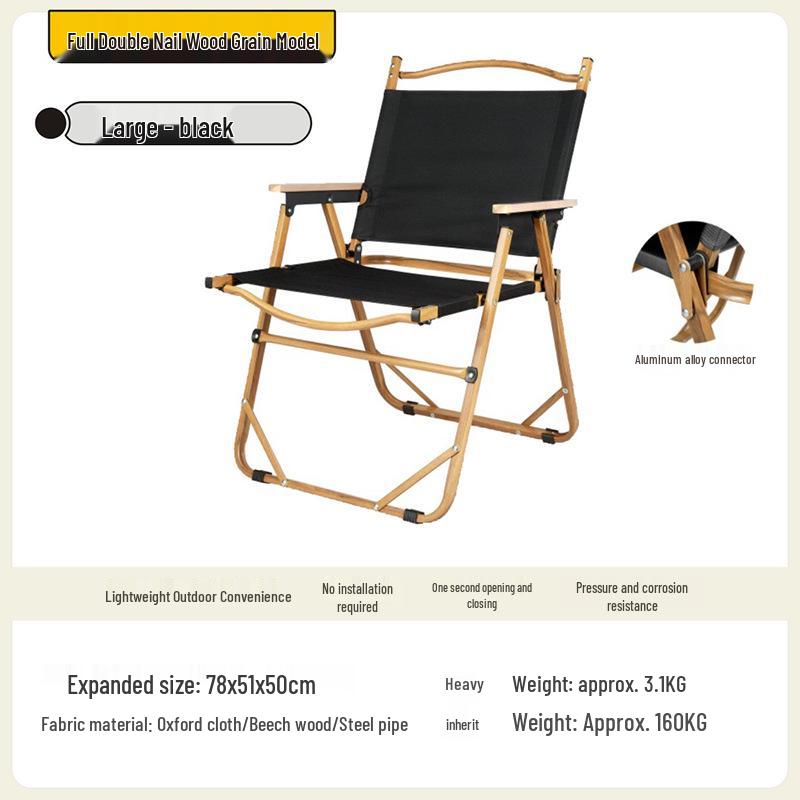 Beechwood Handle Folding Camping Chair – Portable Oxford Cloth Kermit Stool