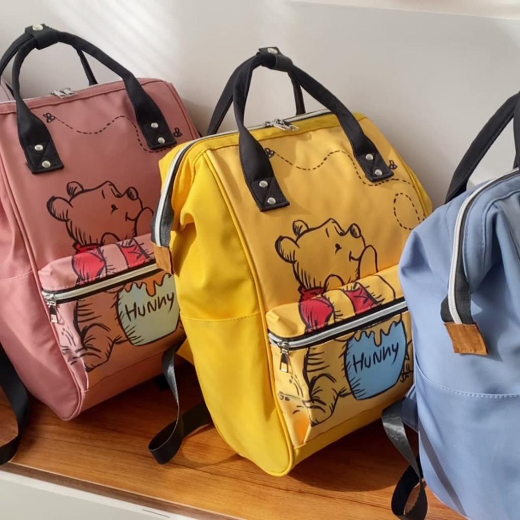 Pooh Bear Mommy Bag Printed Backpack For Mothers And Babies Large Capacity Travel Backpack