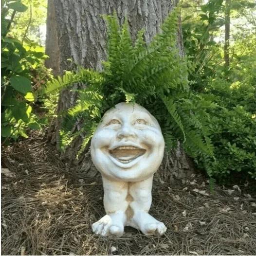 Funny Resin Sculpture In Flower Pot with Funny Expression Garden Supplies