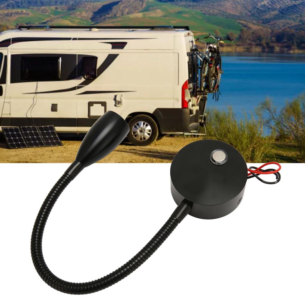 LED RV Gooseneck Bed Light with USB Port Type C Port Touch Control  12‑24V Soft Light RV Bedside Reading Lamp for   Van Boat