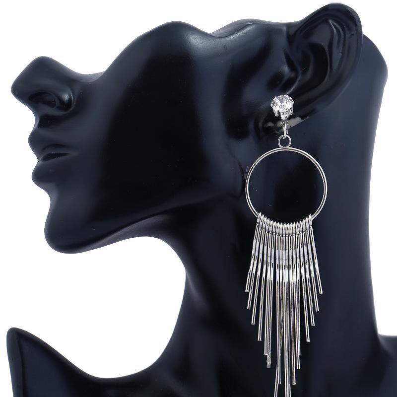 Korean Version of Zircon Exaggerated Women's European and American Metal Long Fringed Earrings Fashion Studs Earrings Jewelry