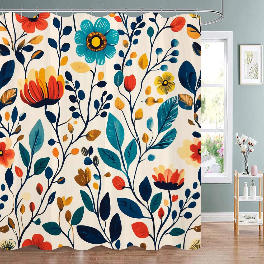 1 szt. Wodoodporna zasłona prysznicowa w stylu vintage z nadrukiem kwiatowym z 12 plastikowymi haczykami, przegroda łazienkowa, dekoracja łazienki, zasłona okienna