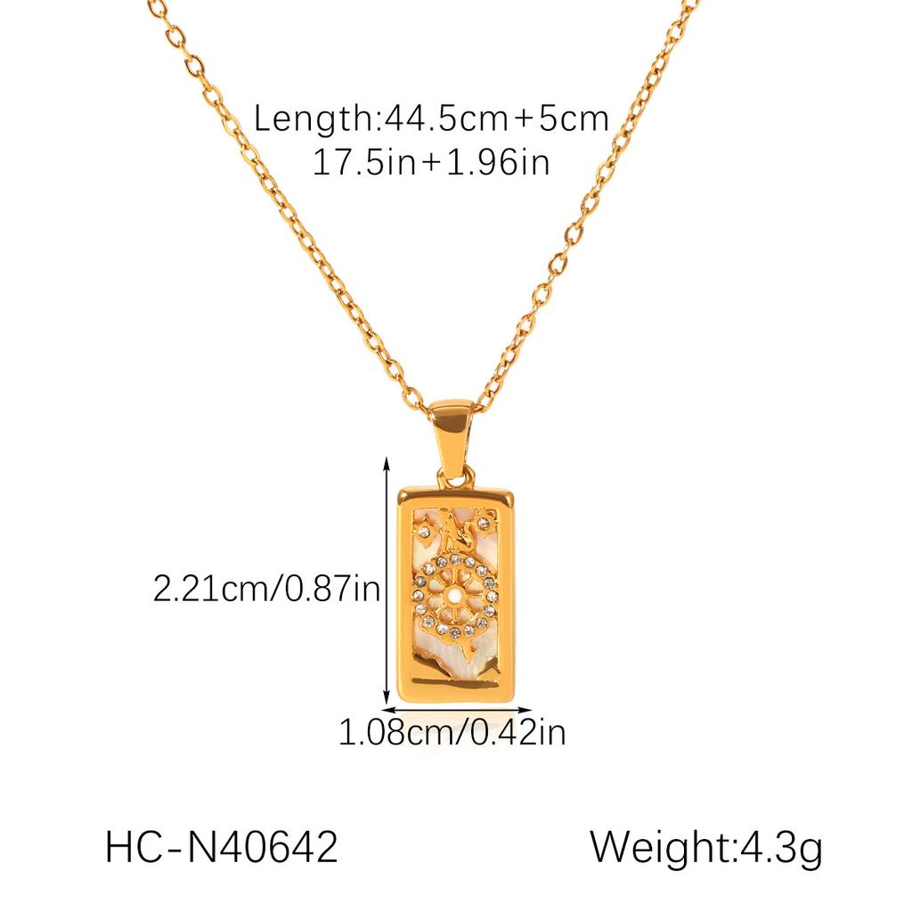 Fashion Pendant Necklace 18K Gold Stainless Steel Diamond Inlaid Tarot Card Necklace Accessories for Women