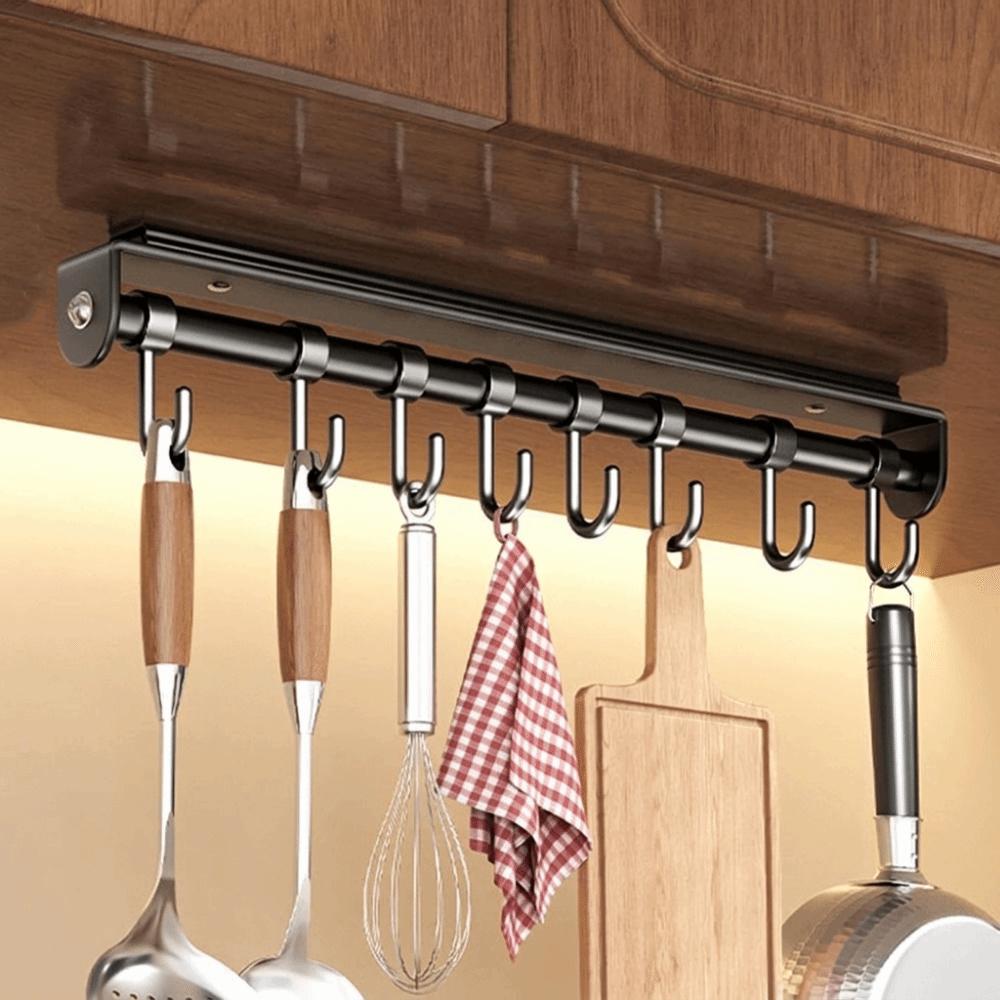 Wall Mounted Under Cabinet Utensil Rack Multi Hooks Retractable Utensil Holder for Kitchen