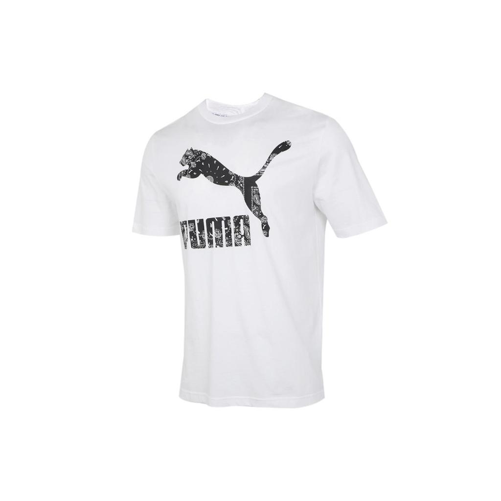 PUMA Retro American Running Print Crew Neck Short Sleeve T-Shirt Men Tops White 532653-52