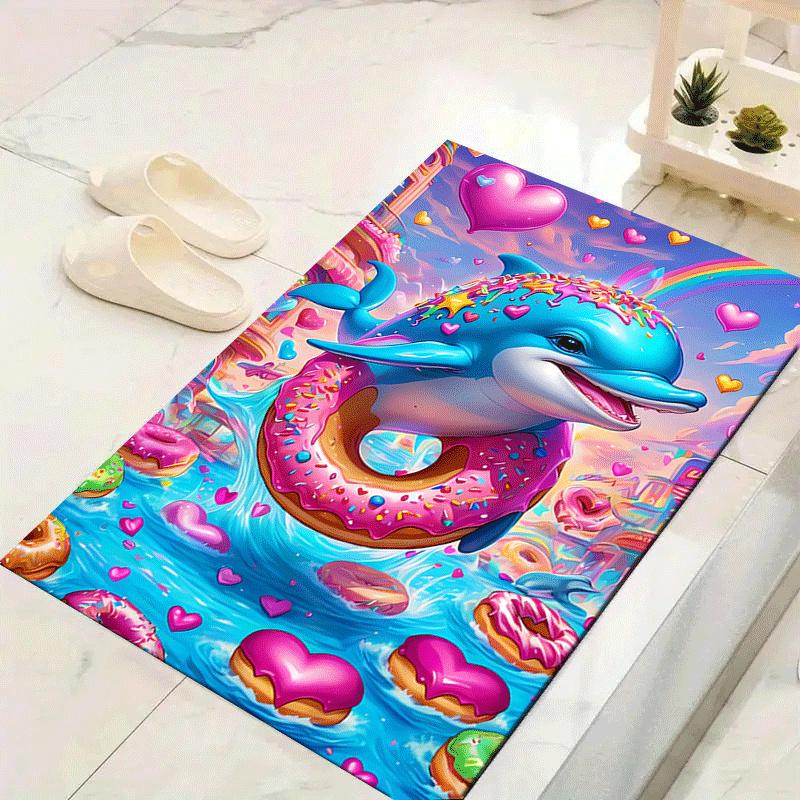 

1pc Happy dolphin Design Area Rug - Soft, Anti-Slip, and Durable Gaming Room Decor for Bedroom 60cm by 90cm