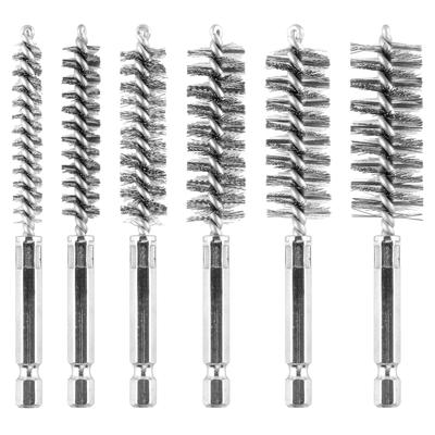 6PCS Stainless Steel Wire Brush Drilling and Cleaning Brush Set, 1/4-inch Hexagonal Handle Wire Brush, Pipe Cleaning Brush 8/10/12/15/17/19mm
