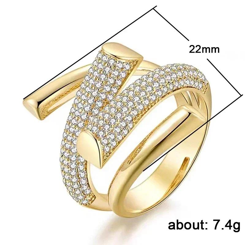 New Fashion Geometric Irregular Ring with Cubic Zirconia Open Ring for Men and Women Trend Hip Hop Party Accessories