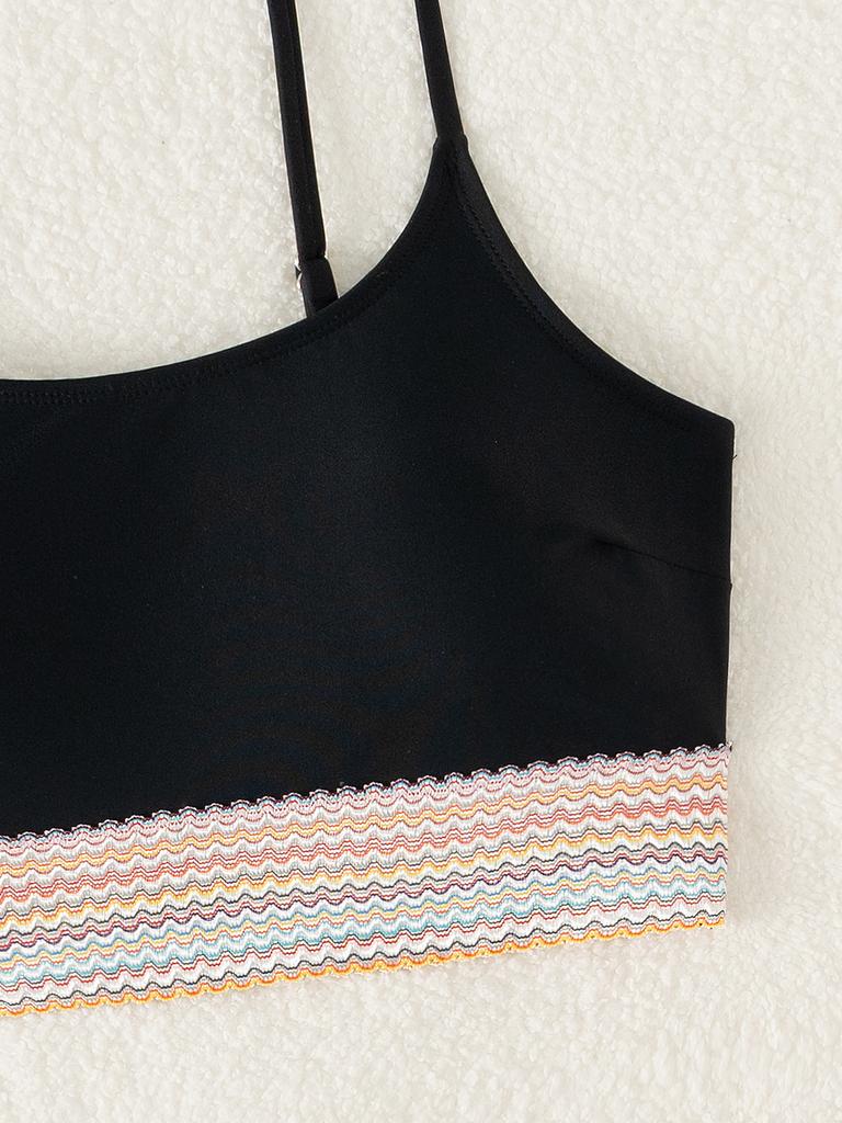 U Neck Webbing High Waist Sexy Two Piece Swimsuit Elegant Women Bikini
