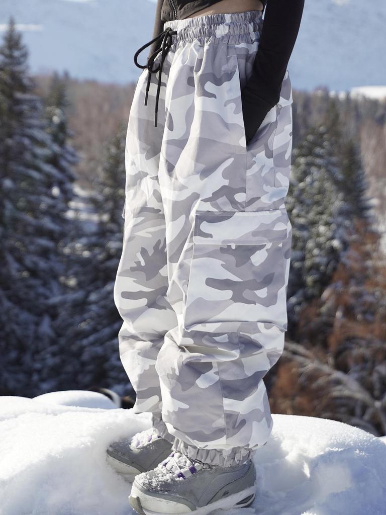 Calças de Esqui Camufladas Unissex: Equipamento de Snowboard à Prova de Vento, Impermeável, Espesso, Forrado com Fleece, Estilo Americano.