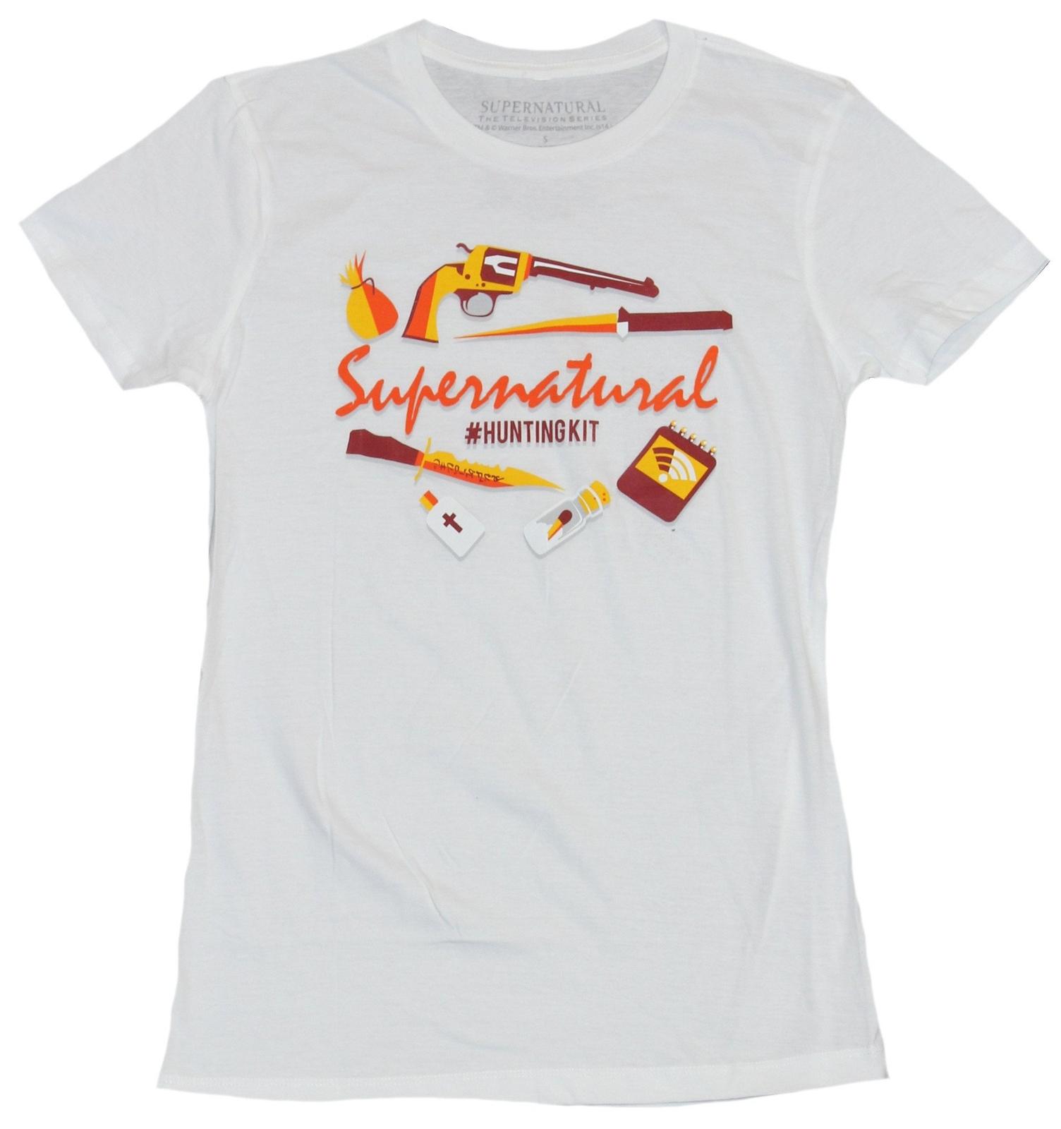 Supernatural Girls Juniors T-Shirt - Hunting Kit Collection Pics Under Logo XL