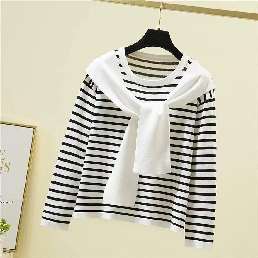 2024 winter new, knitted sweater loose outer wear women s sweater women s navy collar fake two tops S