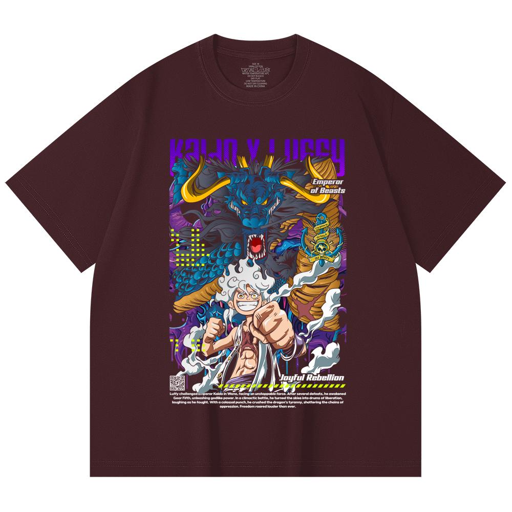 

230 Gsm 100% Cotton One Piece V35 Luffy Kaido Print Unisex Heavy Cotton T Shirt 2XL