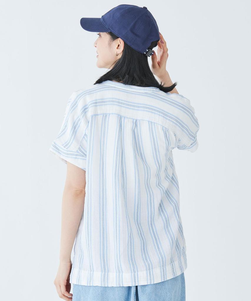 LL Bean Cloud Gauze Short Japan Brightwater Blue 1000274189 Women's Shirt, Sleeve, Fit, XL, Stripe, Multicolor,