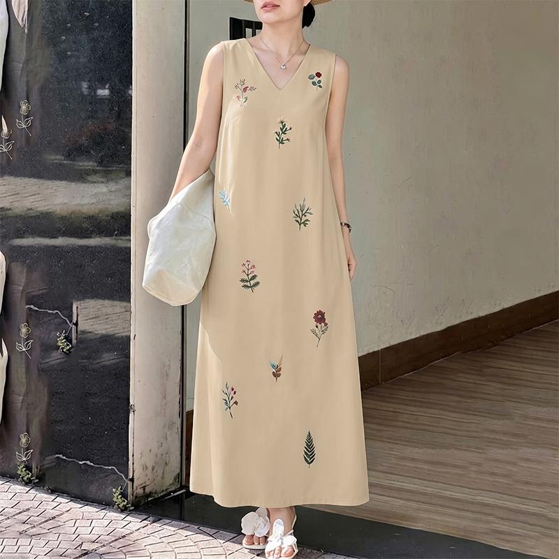 ZANZEA Women Casual V-Neck Summer Sleeveless Print Long Dress