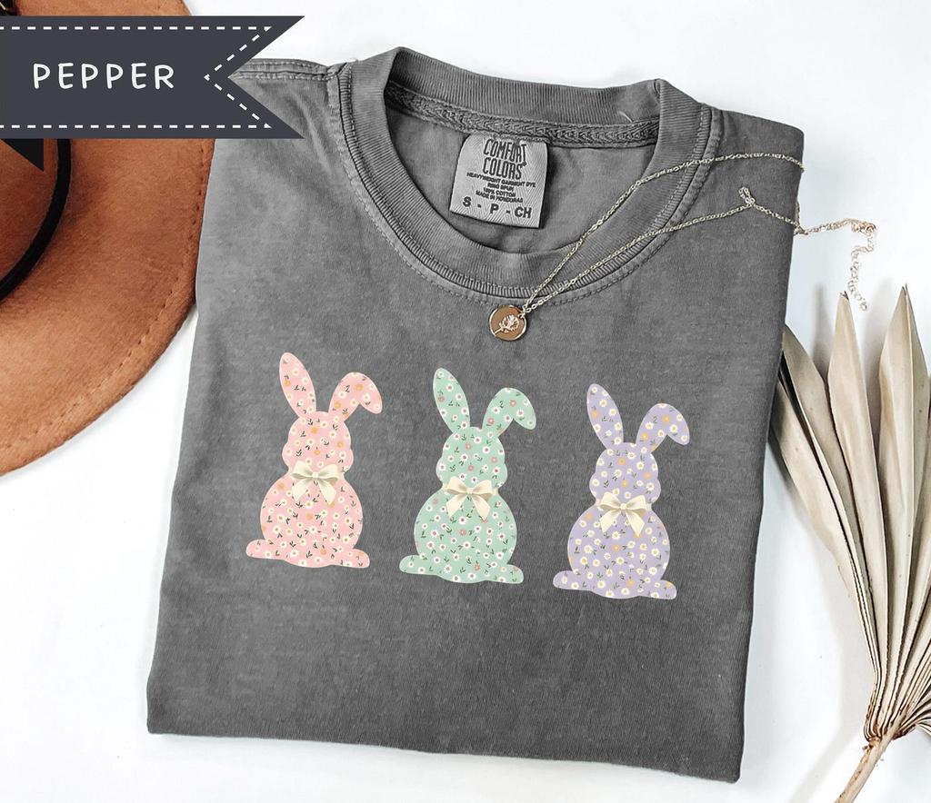 Floral Coquette Bow Easter Shirt, Easter Crewneck, Motivational T-shirt for Women, Easter Bunny Coquette Shirt