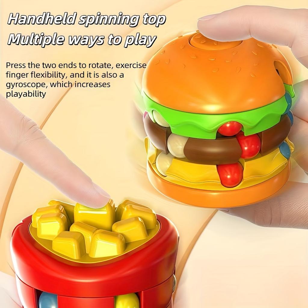 1pc Burger & Fries 360° Rotating Decompression Toy - Colorful Fast Food Shapes, Boosts Logical Thinking, Relax Puzzle for Youngsters & Adults