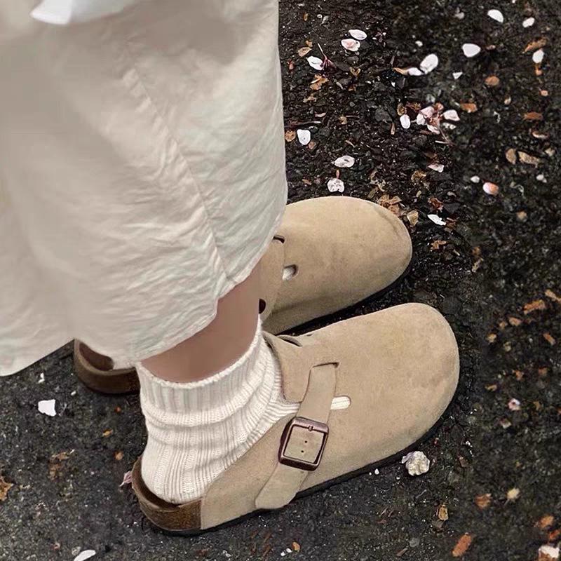 

Unisex Genuine Leather Birkenstock Clogs: Cork Cowhide, Round Toe, Half Slippers for Summer, Spring, Autumn, Outdoor Wear with Thick Sole. 39