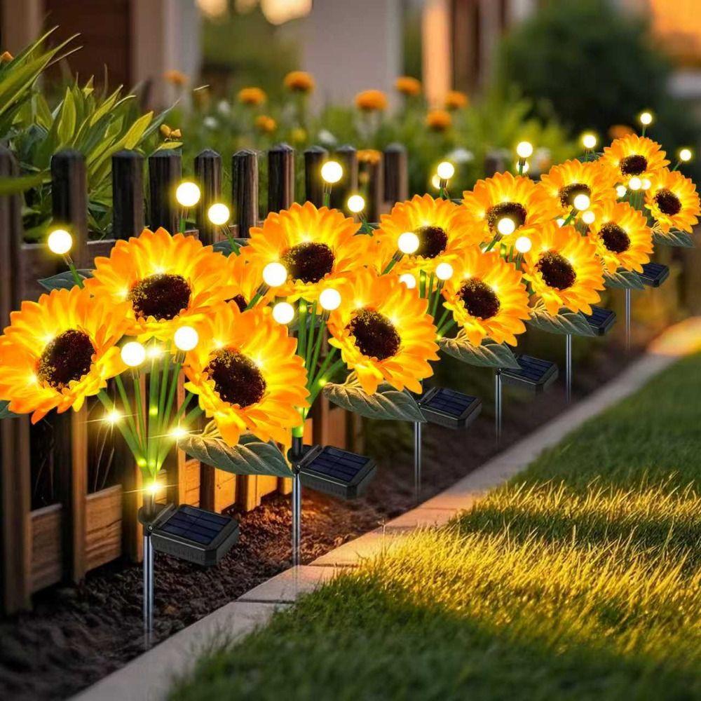 Yellow Flower Solar Sunflower Lawn Lamp 3/6 Heads Ground Mounted Light  Yard Decoration