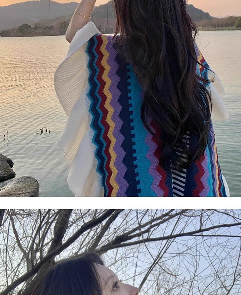 Manufacturer's New Ethnic Style Ruffled Knit Shawl: Xinjiang Stripe, Sichuan-West Travel, Thick and Warm