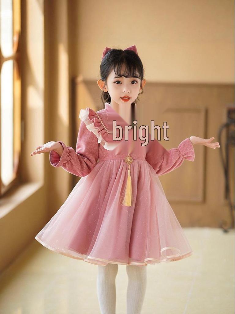 2026 Spring Festival Girls' Princess Dress - New Chinese Style Formal Wear for New Year