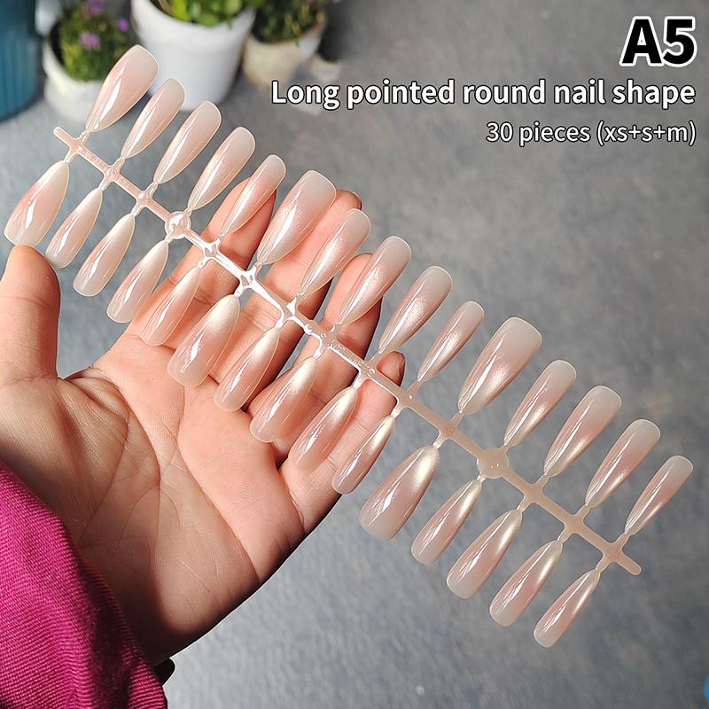 30Pcs Press On Nails French Tip Fake Nail Set Square Shape Reusable Stick-on For Women Girls Day Out