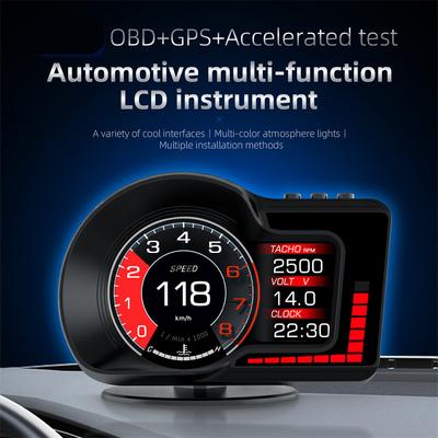 Car HUD OBD+GPS Intelligent Digital Instrument with Backlight and 6 Alarm Functions, Acceleration Test, Braking Test