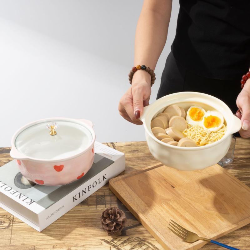 Ru Han Ceramic Instant Noodle Bowl with Lid